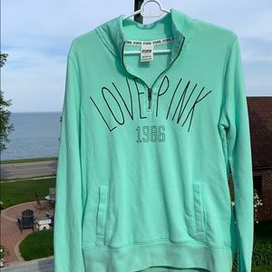 LOVE PINK sea foam green 1/4 zip pullover crewneck